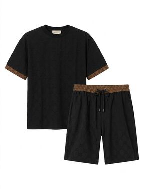 Gucci Black Tee and Shorts with Brown Logo-Trim